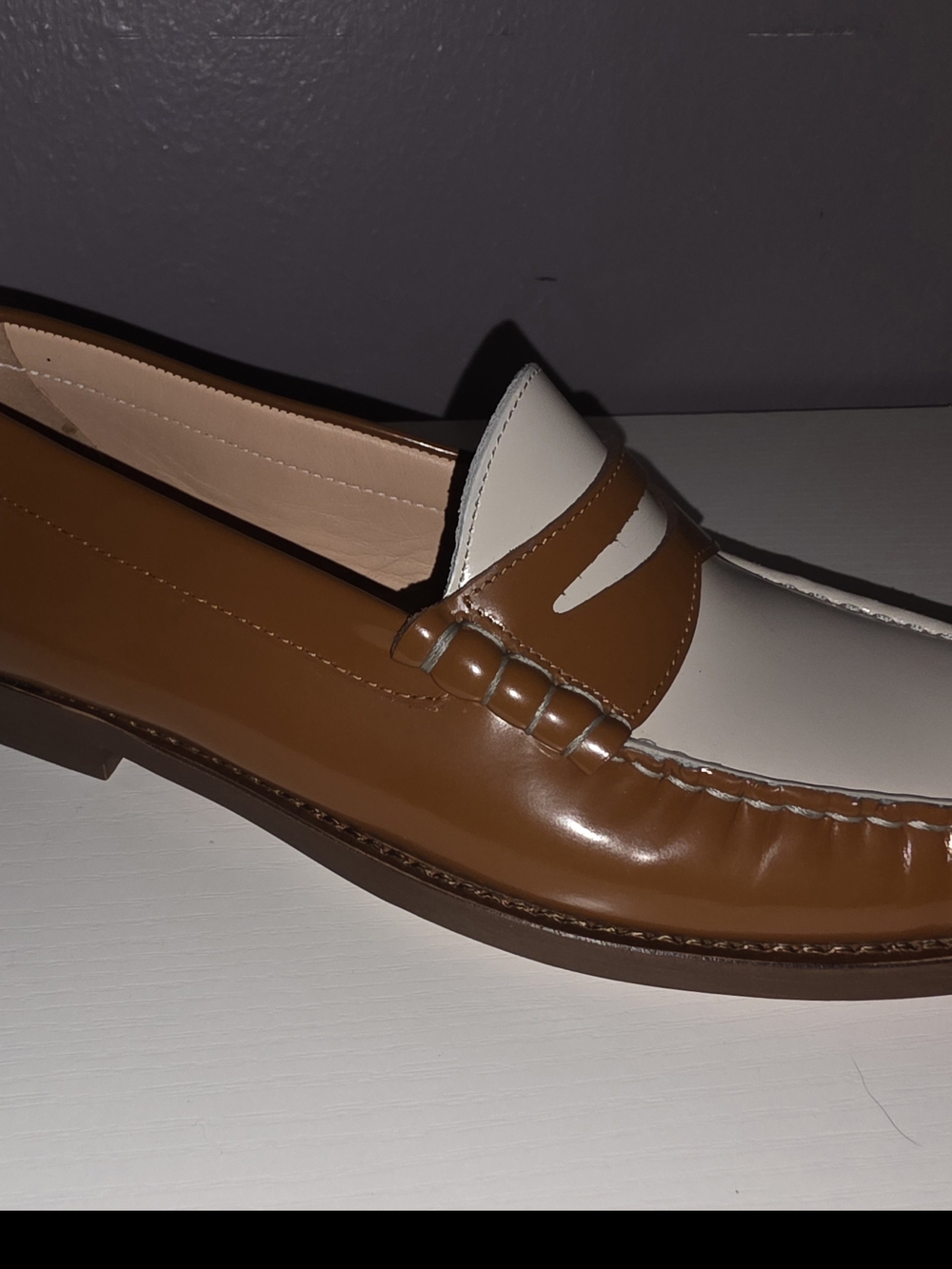 J. Crew Two-Tone Penny Loafers in Brown and Cream WOMENS - Picture 5 of 6